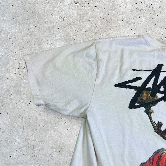 Vtg Stüssy Withered Flower Graphic T-Shirt Size Large White Pink Short Sleeve - Picture 4 of 13